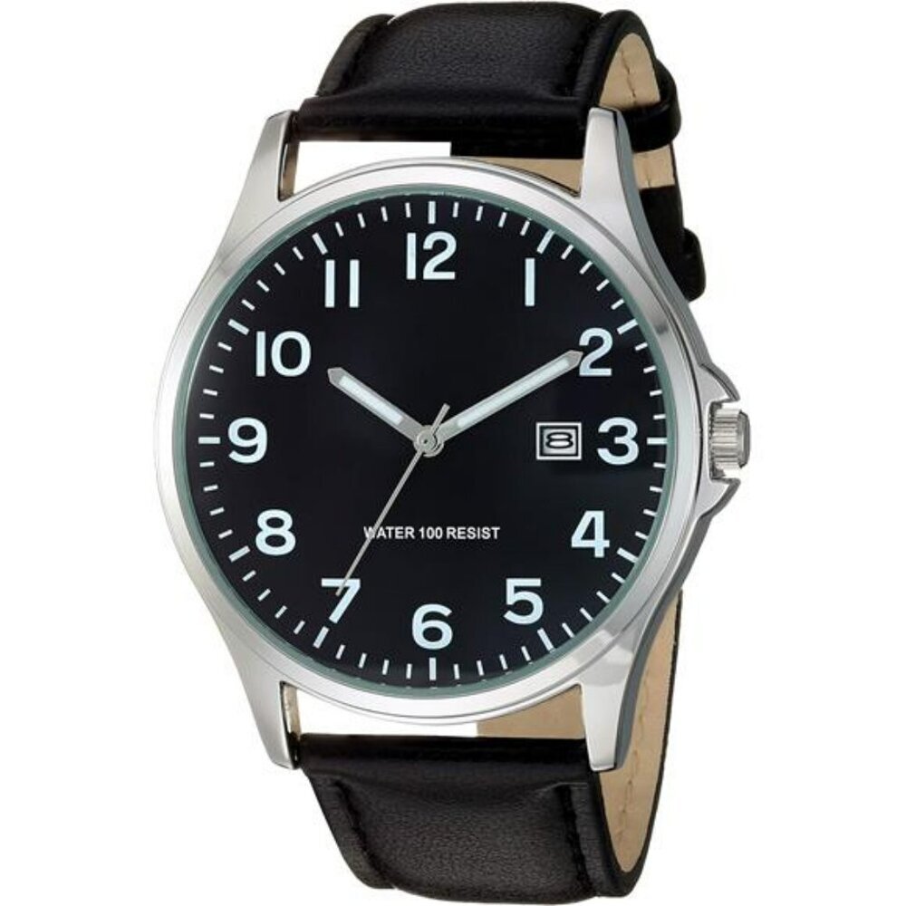 Mens Easy Read Analog Watch Black Strap Date Display Luminous Hands Classic
